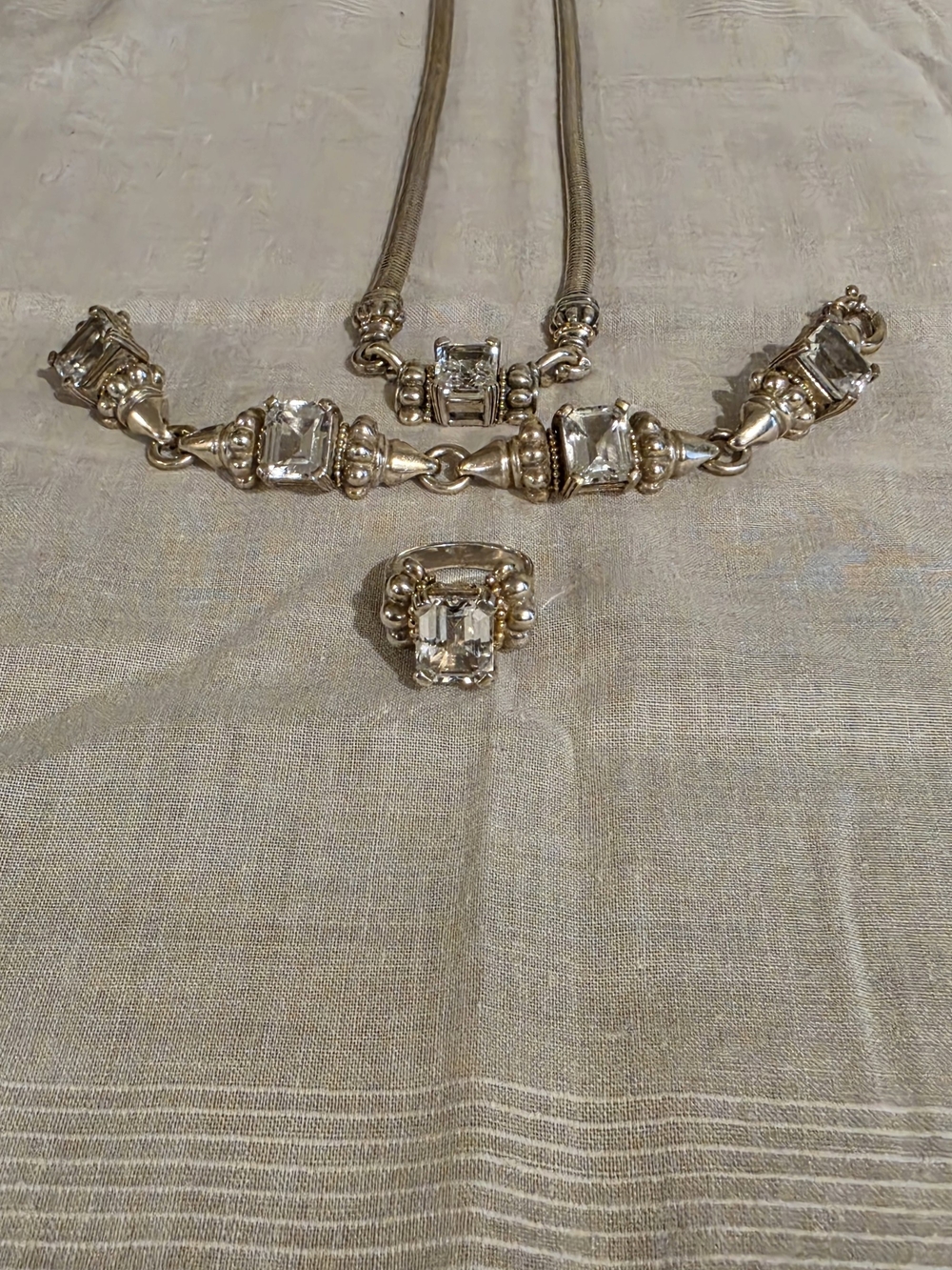 Elegant Silver-Tone Crystal Necklace and Ring Set - Clear
